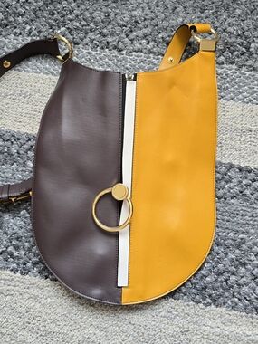 Authentic MARNI Two-Tone Leather Crossbody Sculptural Minimalist Design